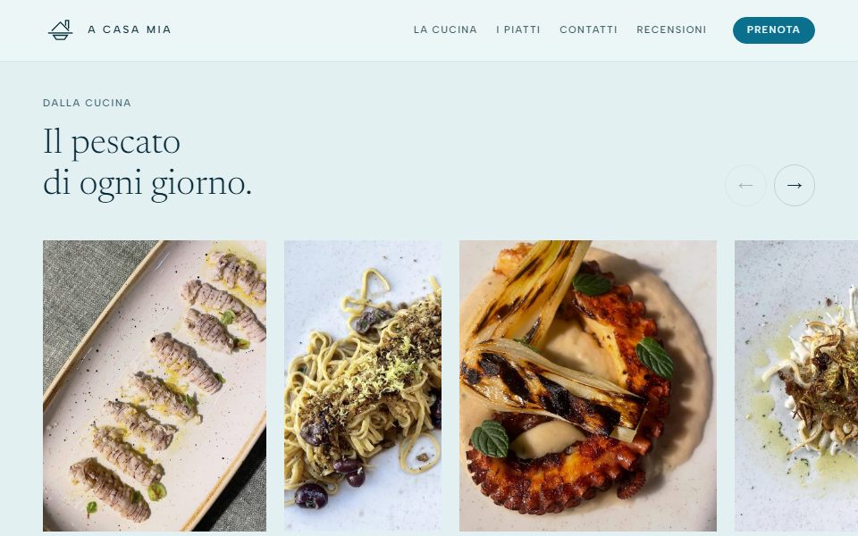 Il pescato di ogni giorno: fascia orizzontale di fotografie dei piatti che si trascina di lato